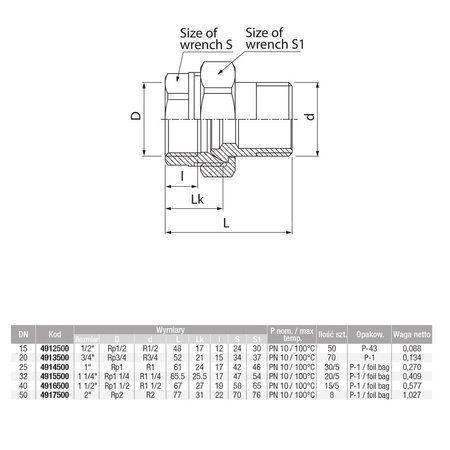 Złączka (śrubunek) prosta śrutowana (wersja krótka) VALVEX Twist, 1/2'' (GZ x GW)