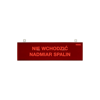 tablica ostrzegawcza "NIE WCHODZIĆ NADMIAR SPALIN", podświetlenie czerwone LED, wbudowana cicha syrenka, zasilanie 12/24V