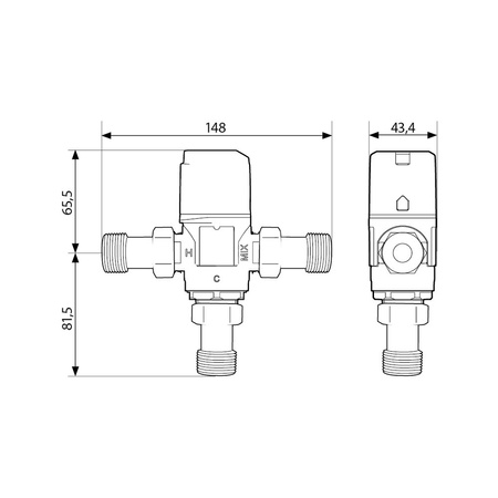 Zawór regulacyjny termostatyczny do wody ciepłej AFRISO ATM 561 ze śrubunkami mosiądz GZ 1'', DN 20, zakres temp. 20...43'C, Kvs 2.5m3/h, max. 90'C, max. 10bar