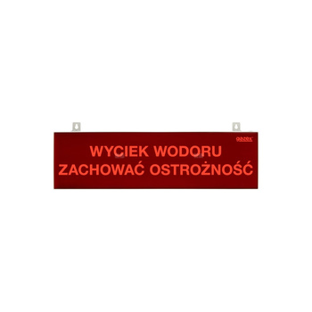 tablica ostrzegawcza "WYCIEK WODORU ZACHOWAĆ OSTROŻNOŚĆ", podświetlenie czerwone LED, wbudowana cicha syrenka, zasilanie 12/24V