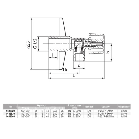 Kurek kątowy EKO PLUS chrom 1/2”-1/2”