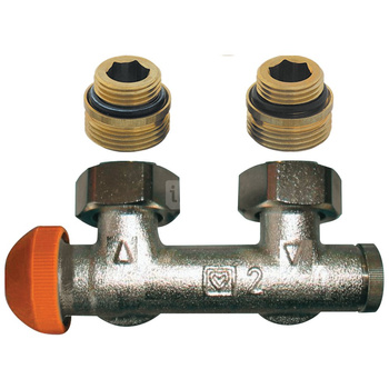 Zestaw przyłączeniowy grzejnikowy dwururowy HERZ TS-3000 (3694) lewy 1/2'' x 3/4'', rozstaw 50 mm, zawór kątowy przystosowany termostatycznie