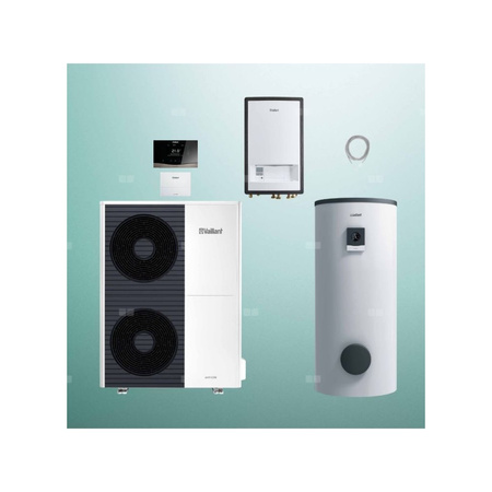 Pakiet Systemowy OZE - Pompa ciepła powietrzna powietrze-woda monoblok VAILLANT VWL 125/6A aroTHERM plus 12.2 kW 400 V + Moduł naścienny MEH 97/6 + Moduł komunikacji internetowej VR 940f + Zasobnik c.w.u. VIH RW 400/3BR + Regulator sensoCOMFORT VRC 720