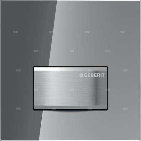 Przycisk uruchamiający Geberit typ 50 do systemu spłukiwania pisuarów z pneumatycznym uruchamianiem spłukiwania, kwadratowy: 13x13x1.2cm, Szkło dymione, Materiał=Cynkowy odlew ciśnieniowy / szkło