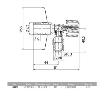 Zawór wodny VALVEX Eko GZ 1/2'' x gz z nakrętką 3/8''
