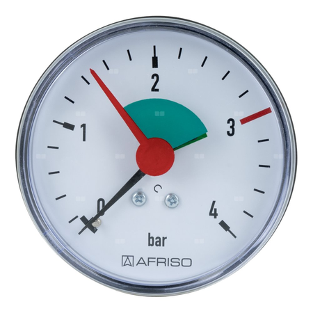 Manometr z rurką Bourdona AFRISO HZ grzewczy 0/4 bar G1/4B aksjalne fi 63 mm, kl. 2.5%