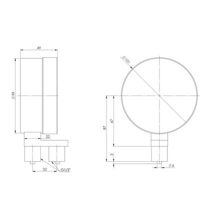 Ciśnieniomierz różnicowy AFRISO KP Dif D401 0/60 mbar mosiądz G1/2B radialne fi 100, kl. 1.6%