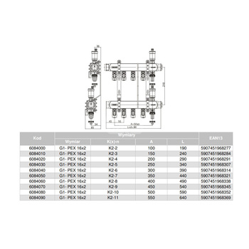 Rozdzielacz hydrauliczny VALVEX Base K2MINI-3 stal niedzewna, odgałęzień: 3 (1/2''), do CO + zawory odcinające