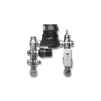 Zestaw pompowo-mieszający. Kontrola wartości zadanej w zakresie 20-50 st.C. Pompa obiegowa elektroniczna E4auto-130 mm, zawór z termostatyczny, odpowietrznik, zawór zwrotny zintegrowany