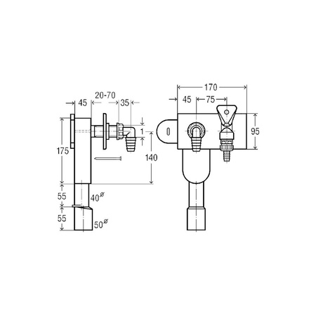 Syfon przeznaczenie: wbudowanie w ścianę, wąż odprowadzający wodę z pralki lub zmywarki do naczyń, tworzywo sztuczne, z zintegrowanym zaopatrzeniem w wodę, nr wzoru 5635.1 DN: 40/50