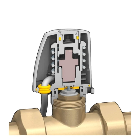 Siłownik termoelektryczny z montażem przy użyciu szybkozłącza, z przyłączem wciskowym i mikroprzełącznikiem pomocniczym 24 V