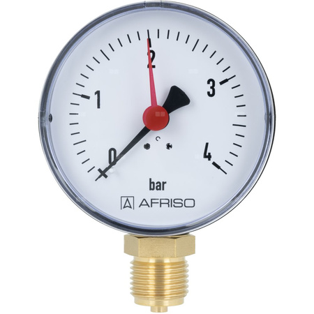 Manometr z rurką Bourdona AFRISO RF grzewczy 0/4 bar G1/2B radialne fi 80 mm, kl. 2.5%