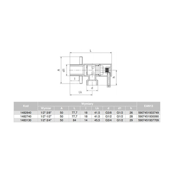 Zawór wodny VALVEX Vega GZ 1/2'' x GZ 3/8''