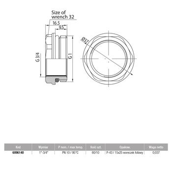 Złączka nakrętno-wkrętna redukcyjna G1 na G3/4 do rury kolektora mosiężna