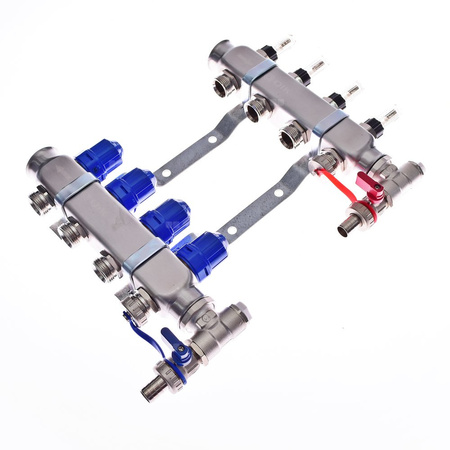 Rozdzielacz do ogrzewania podłogowego QIK Optimo MAGNET III - RNZT-2-50-M 15-obieg. inox GW 1'' x GZ 3/4'' + przepływomierz