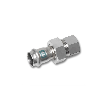 Śrubunek SANHA NiroSan SF trzyczęściowy, stal nierdzewna, 15 mm x 1/2'' (zw x GW)