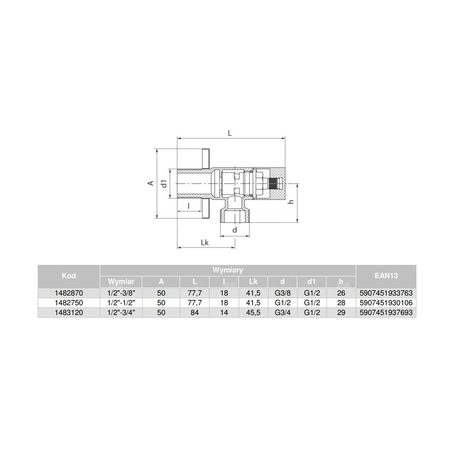 Zawór wodny VALVEX Strit GZ 1/2'' x GZ 3/8''