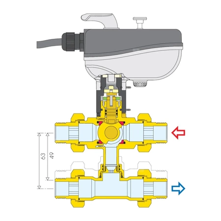 Trójdrożny kulowy zawór strefowy z napędem do instalacji klimatyzacyjnych 1/2" - 24V