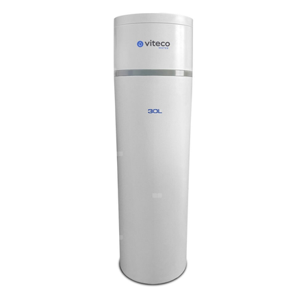 Kompaktowy zmiękczacz wody Viteco SMART RAIN PLUS 30L z kompletnym zestawem filtracji wstępnej, zestawem do mierzenia twardości wody, wężami przyłączeniowymi 60 cm i wężem do popłuczyn 3 mb.