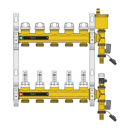 Zespół rozdzielaczy. 1" x 8 wyjść 3/4" GZ