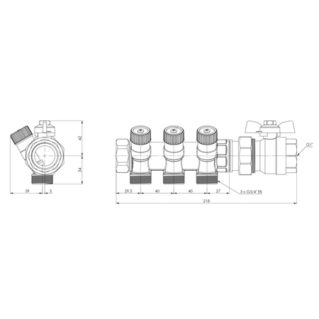 Zestaw podstawowy rozdzielacza do wody użytkowej ADM 213, G1'', 3 punkty poboru