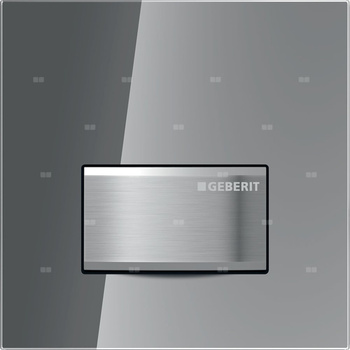 Przycisk uruchamiający Geberit typ 50 do systemu spłukiwania pisuarów z pneumatycznym uruchamianiem spłukiwania, kwadratowy: 13x13x1.2cm, Szkło dymione, Materiał=Cynkowy odlew ciśnieniowy / szkło