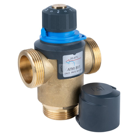 Zawór regulacyjny termostatyczny do wody ciepłej AFRISO ATM 881 mosiądz GZ 1 1/4'', DN 25, zakres temp. 20...43'C, Kvs 4.2m3/h, max. 90'C, max. 10bar
