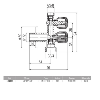 Zawór wodny VALVEX Eko Duo GZ 1/2'' x GZ 3/8'' x 3/4''