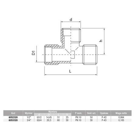 Trójnik VALVEX V-Pex mosiądz 3/4'' GZ