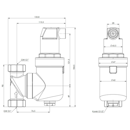 Separator powietrza AAS 260, z odpowietrznikiem automatycznym, przyłącze ruchome GW G1''