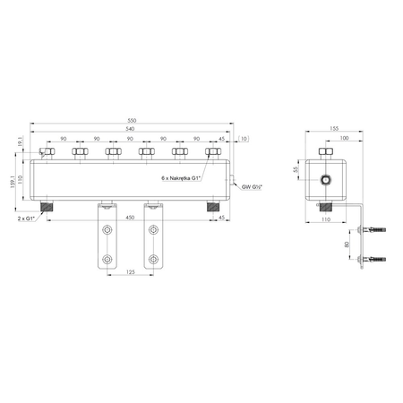 Rozdzielacz do instalacji c.o. AFRISO KSV 90-3 HW GZ 1'', 3-obieg. Nakrętka 1'', max. 50 kW
