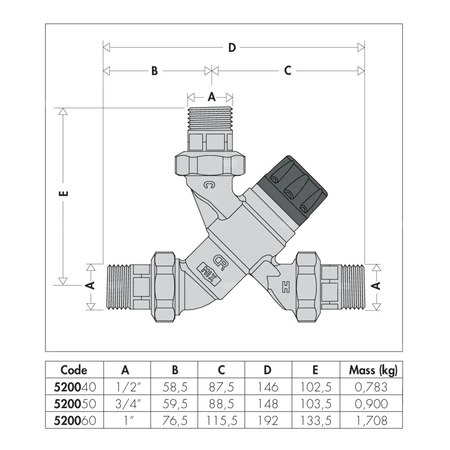 Termostatyczny zawór mieszający "L" 35 st. -65 st. C DN25 ze złączkami