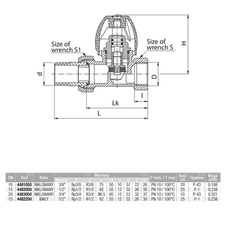 Zawór grzejnikowy VALVEX Activ prosty, połączenie 1/2'' x 1/2'' bialy