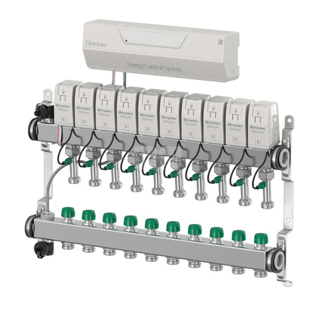 Rozdzielacz do ogrzewania podłogowego COMAP Secos 9-obieg. stal nierdzewna GW 1" x GZ 3/4" z inteligentnym sterownikiem natężenia przepływu i temperatury