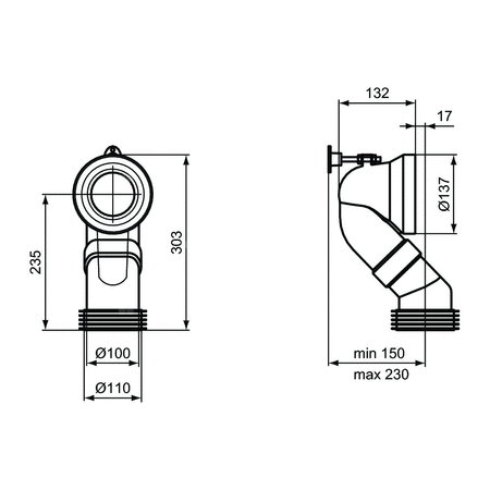 Kolanko 90 st. dł. 90mm z mocowaniem
