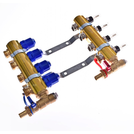 Rozdzielacz do ogrzewania podłogowego QIK Optimo MAGNET III - RMSZT-2-50-M 7-obieg. mosiądz GW 1'' x GZ 3/4'' + przepływomierz