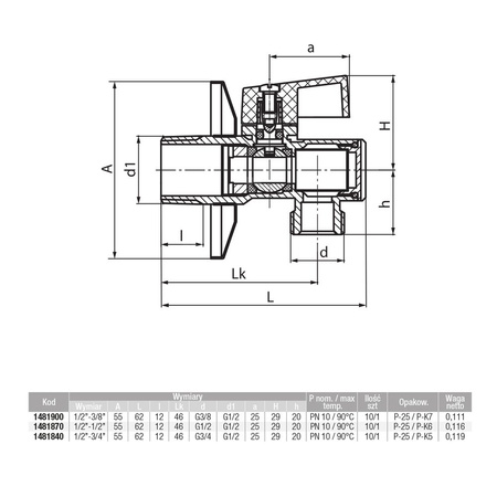 Zawór kulowy VALVEX Angel Plus mosiądz chromowany, PN10 1/2'' x 3/8'' GZ kątowy z filtrem, uchwyt: dźwignia