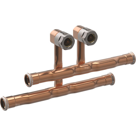 Trójnik GEBERIT Mapress 90' żywica kamienna 22 mm x 15 mm x 22 mm (mufa zaciskowa x śrubunek przyłączeniowy do eurokonus x mufa zaciskowa)