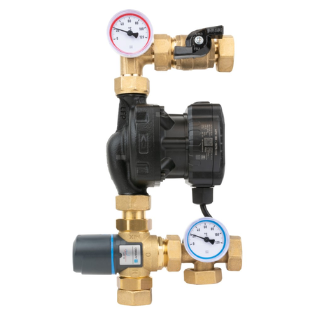 Grupa pompowa AFRISO BTU 501 AP nakrętka x nakrętka 1'' x 1'', z zaworem termostatycznym, z pompą obiegową AFRISO APH 160 15-7/130 mm