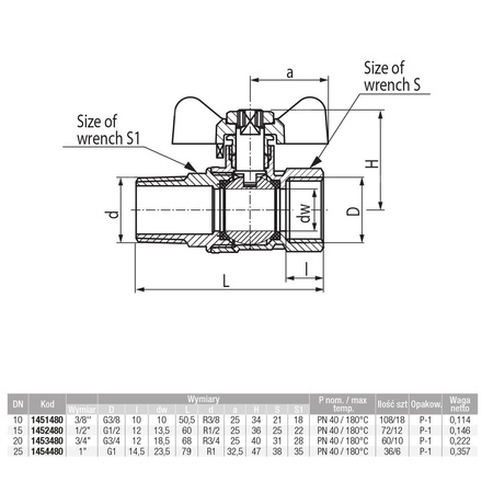 Zawór kulowy VALVEX Onyx mosiądz niklowany, PN40 1/2'' GZ x GW, uchwyt: motylek