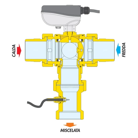 LEGIOMIX - Elektroniczny zawór mieszający 3/4" do c.w.u. . Nadzór nad procesem dezynfekcji. Przyłącza z gwintem zewnętrznym. Zasilanie 230 V.