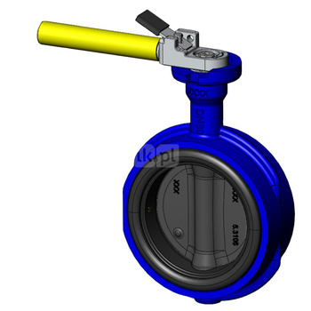 Przepustnica pierścieniowa SYLAX GAS z dźwignią ręczną, dysk: GGG40 powl. poliamidem, wykładzina: NBR, korpus: GGG40 epoksyd., Pnom 0,6 MPa, tmax=60 st.C DN100