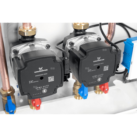 Grupa pompowa AFRISO PrimoBox AHB 622 GZ x GW 3/4'' x 3/4'', z zaworem termostatycznym, z izolacją, z pompą obiegową 2x Grunfos UPM3 Auto