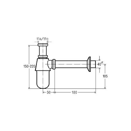 Syfon butelkowy mosiądz chrom., nr wzoru 5763 G: 1½ DN: 40