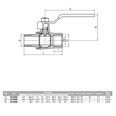 Kurek kulowy do gazu nikl z dźwig. Stal. (DSt) ORION (DAI) (wersja N-W) 1