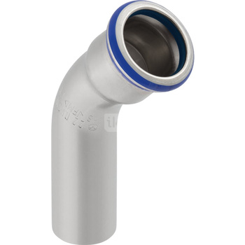 Kolano 45' GEBERIT Mapress Edelstahl FKM, stal nierdzewna / stal nierdzewna, 42 mm, DN 40 x 42 mm x DN 40 (końcówka wsuwana x mufa zaprasowywana) z uszczelką