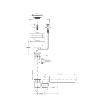 Syfon zlew.rurowy 3,5"x50mm z podłą.do pralki lub zmywarki, spust z mech.automatycznym ,przelew