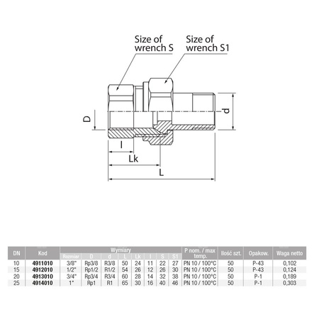 Złączka (śrubunek) prosta śrutowana (wersja długa) VALVEX Twist, 3/8 (GZ x GW)