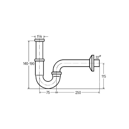 Syfon rurowy mosiądz chrom., nr wzoru 5611.917 G: 1¼ DN: 32