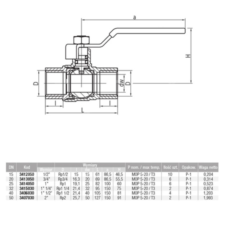 Kurek kulowy do gazu nikl z dźwig. Stal. (DSt) ORION (wersja N-N) 1 1/2